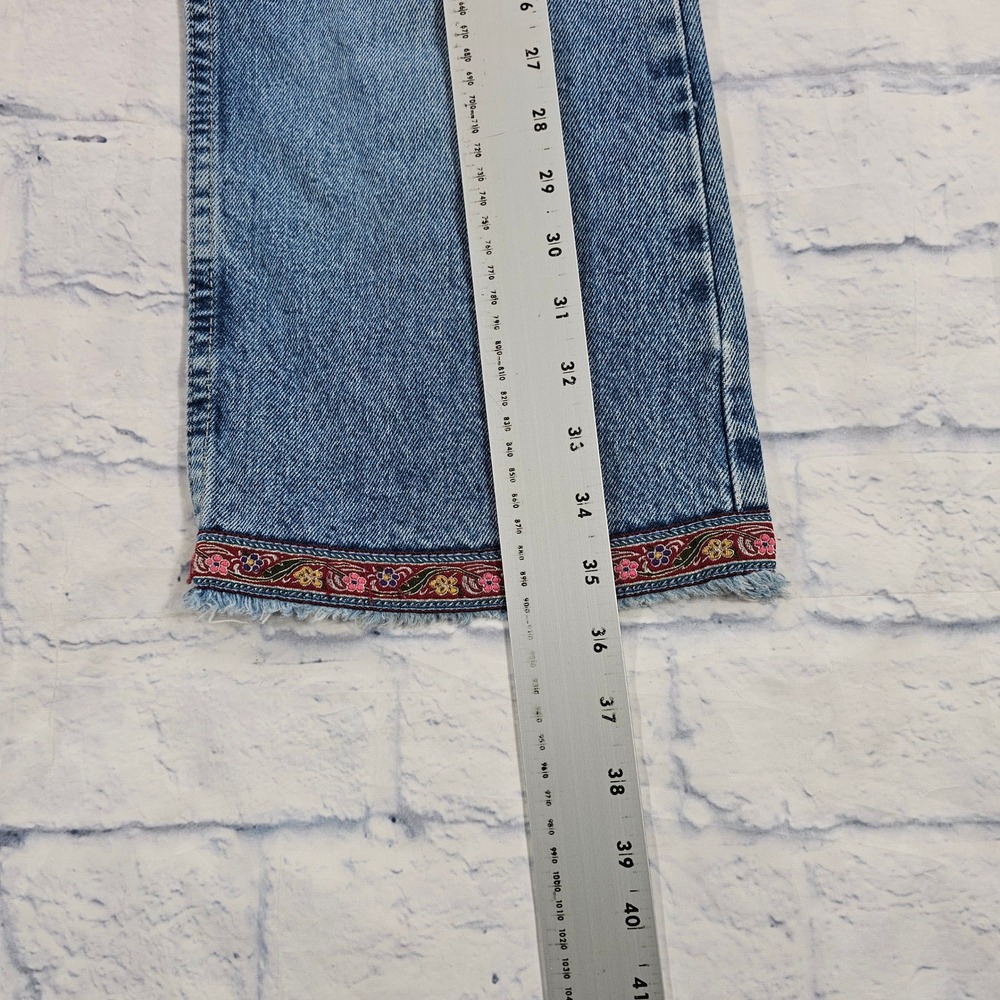 Old Navy Blue Jeans Womens 12 Medium Floral Embroidered Trim Wide Leg VINTAGE - Picture 2 of 13